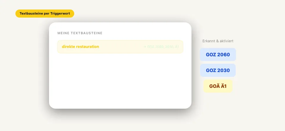 Dentero Leistungskomplexe per Triggerwort — Screenshot